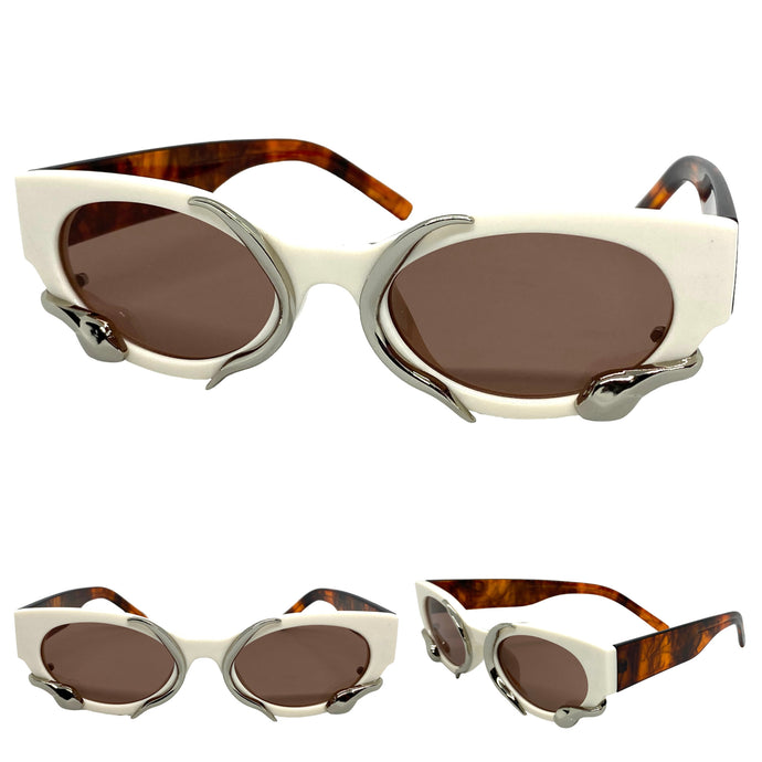 Classy Elegant Modern Retro Style SUNGLASSES Cream Frame 1185