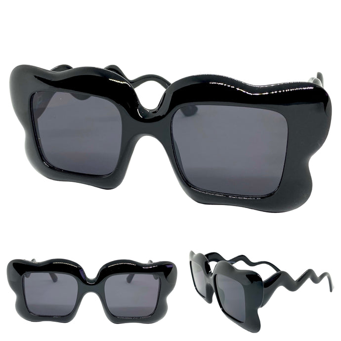 Oversized Exaggerated Vintage Retro Style SUNGLASSES Funky Black Frame 80559