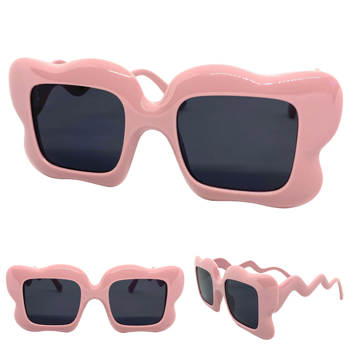 Oversized Exaggerated Vintage Retro Style SUNGLASSES Funky Pink Frame 80559