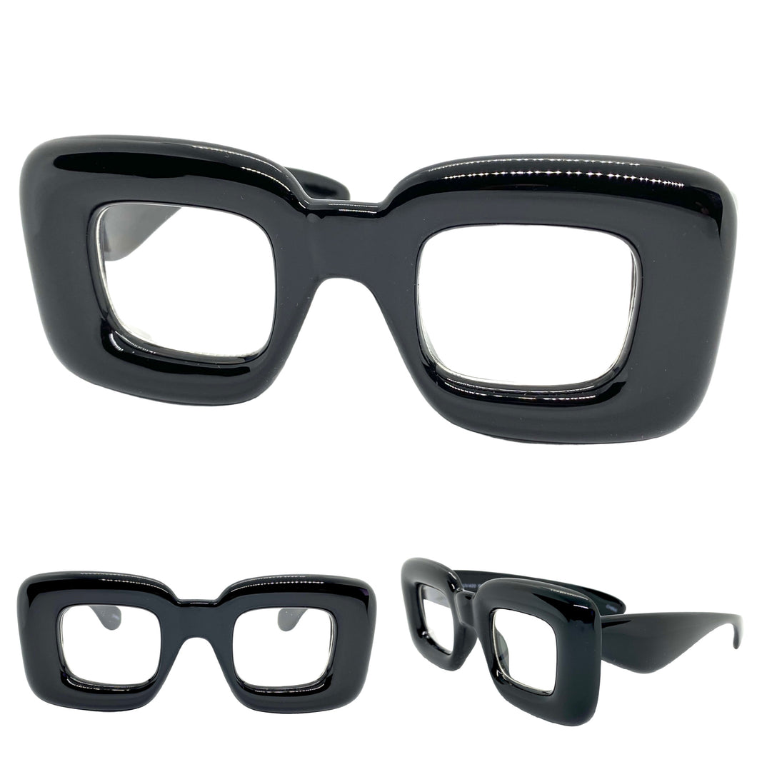 Oversized Exaggerated Retro Clear Lens EYEGLASSES Large Black Optical Frame - RX Capable 80554