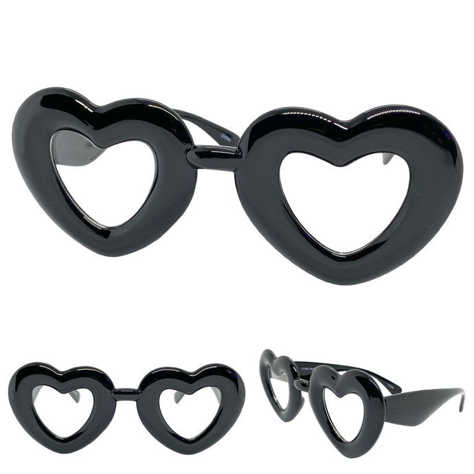 Exaggerated Retro Clear Lens EYEGLASSES Large Heart Shape Black Frame 80557