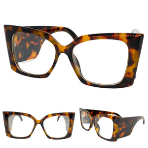 Oversized Exaggerated Retro Cat Eye Style Clear Lens EYEGLASSES Super Thick Leopard Optical Frame - RX Capable 6107