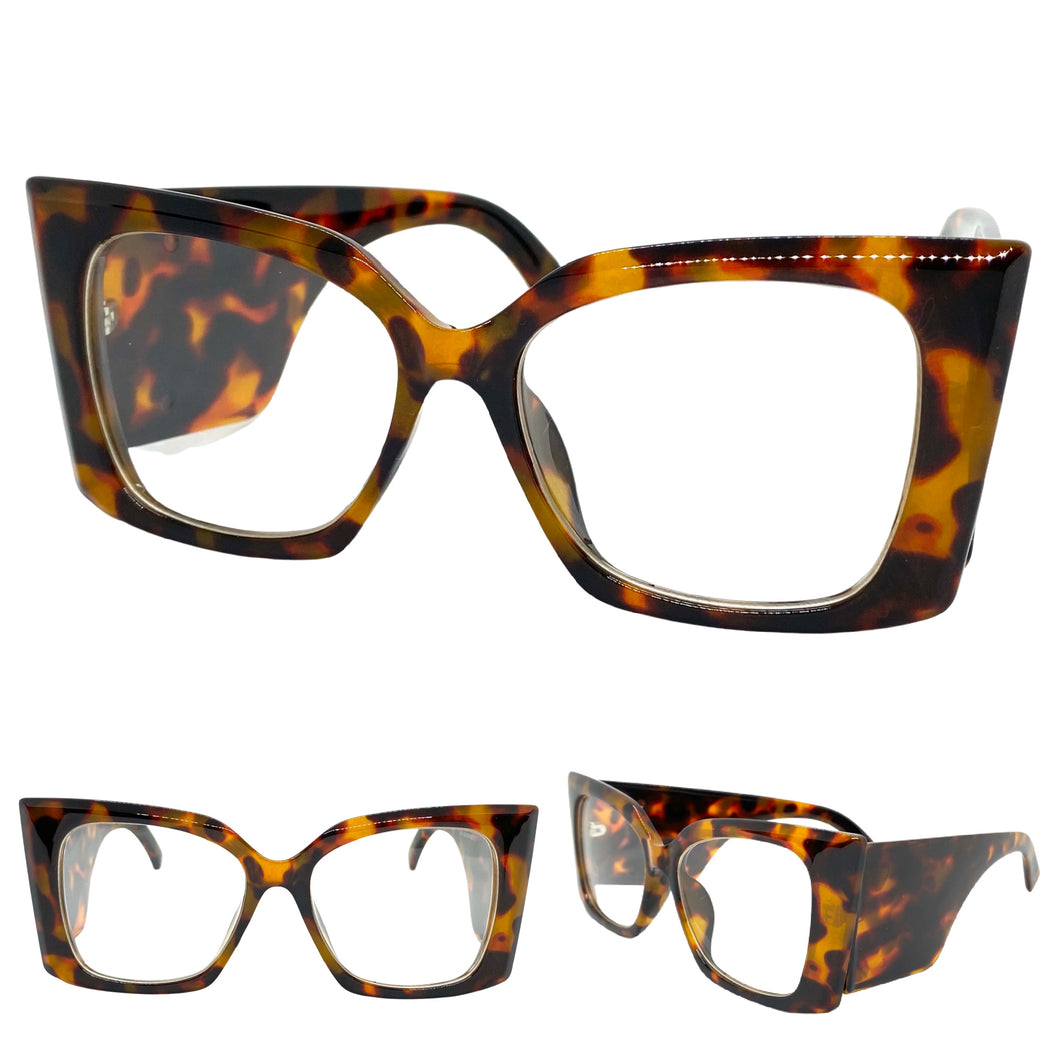 Oversized Exaggerated Retro Cat Eye Style Clear Lens EYEGLASSES Super Thick Leopard Optical Frame - RX Capable 6107