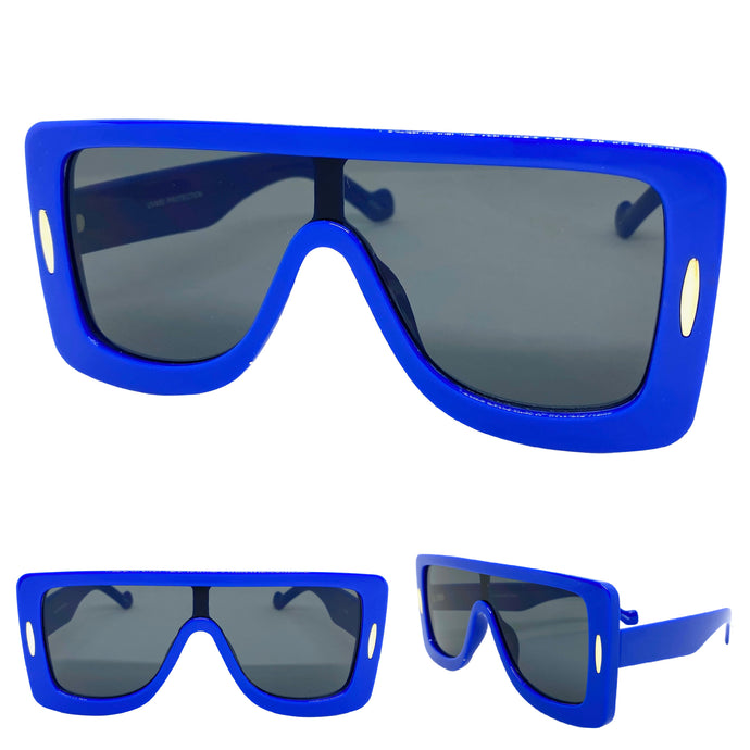 Oversized Modern Retro Shield Style SUNGLASSES Large Blue Frame 80568