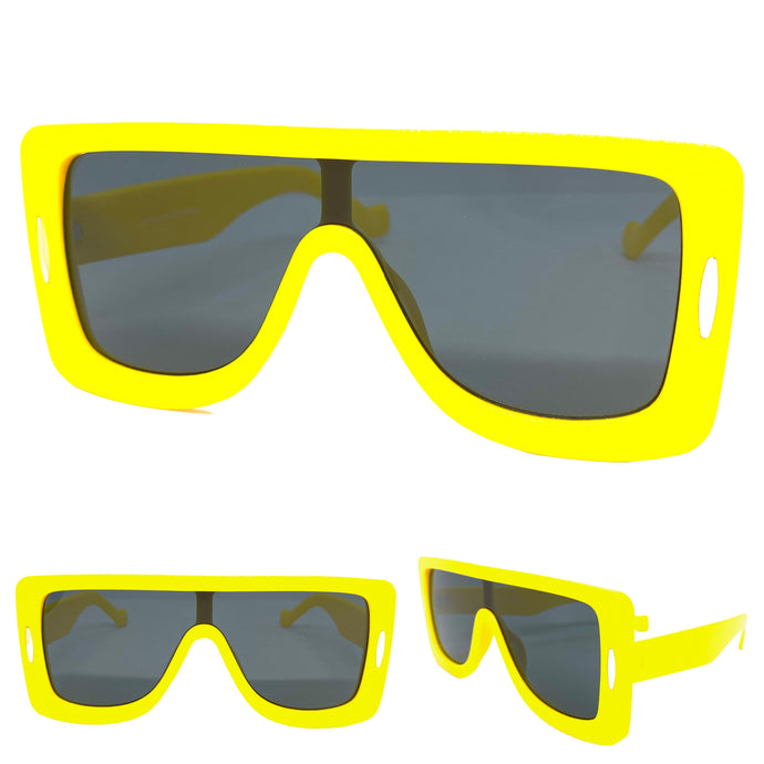 Oversized Modern Retro Shield Style SUNGLASSES Large Yellow Frame 80568