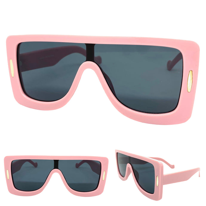 Oversized Modern Retro Shield Style SUNGLASSES Large Pink Frame 80568