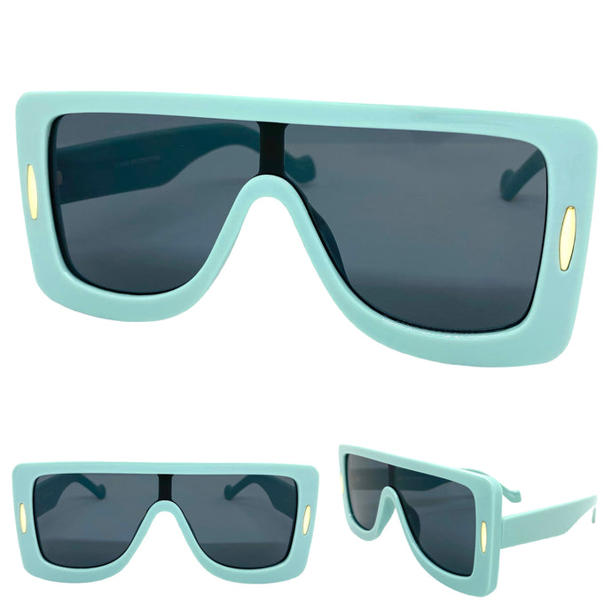 Oversized Modern Retro Shield Style SUNGLASSES Large Pastel Teal Frame 80568