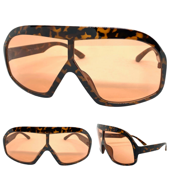 Oversized Modern Retro Shield Style SUNGLASSES Huge Tortoise Frame 2132