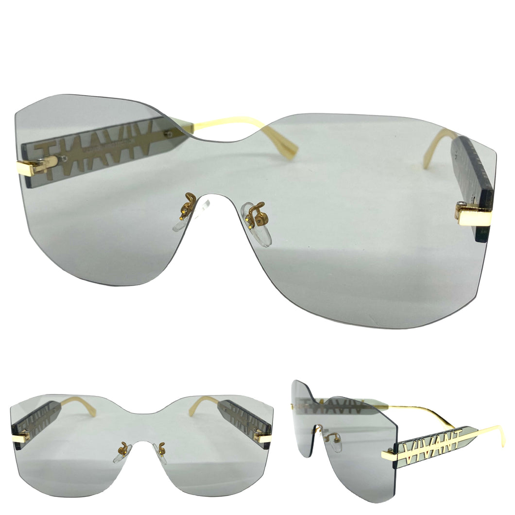 Oversized Contemporary Modern Shield Style SUNGLASSES Rimless Gray Frame 5233