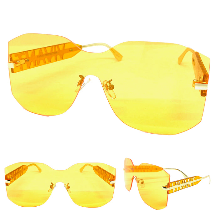 Oversized Contemporary Modern Shield Style SUNGLASSES Rimless Orange Frame 5233