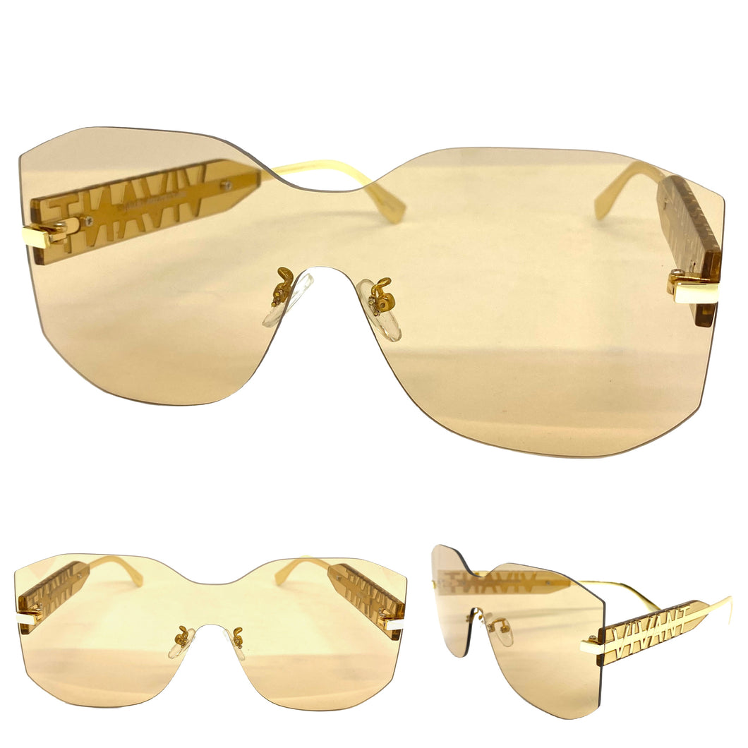 Oversized Contemporary Modern Shield Style SUNGLASSES Rimless Champagne Frame 5233