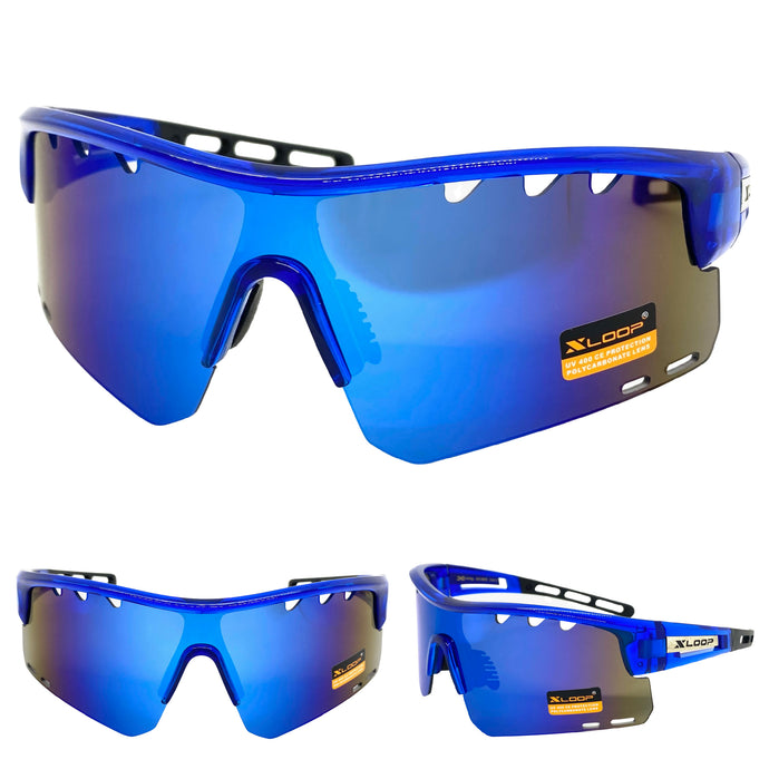 Oversized Sporty Wrap Around Style SUNGLASSES Large Blue Frame 3652