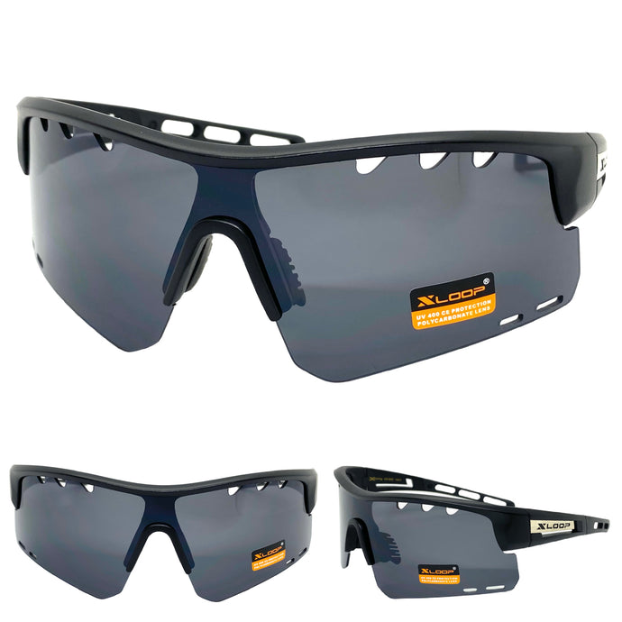 Oversized Sporty Wrap Around Style SUNGLASSES Large Black Frame 3652