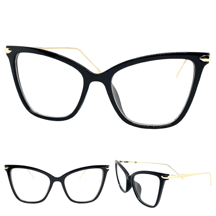 Classy Elegant Vintage Retro Cat Eye Style Clear Lens EYEGLASSES Black & Gold Frame 2010