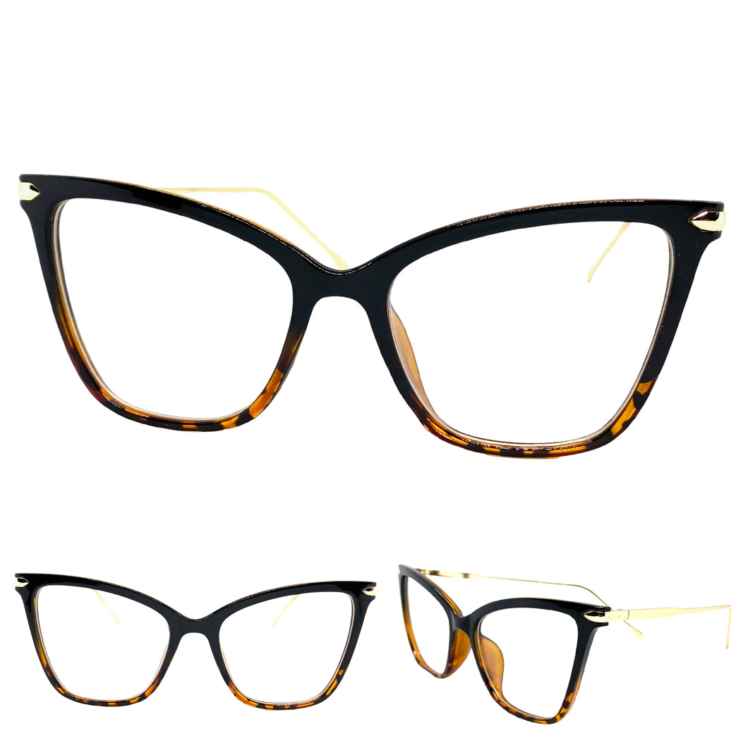 Classy Elegant Vintage Retro Cat Eye Style Clear Lens EYEGLASSES Black & Tortoise Frame 2010