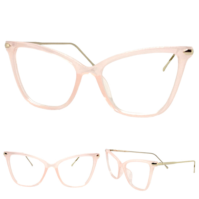 Classy Elegant Vintage Retro Cat Eye Style Clear Lens EYEGLASSES Pink & Gold Frame 2010