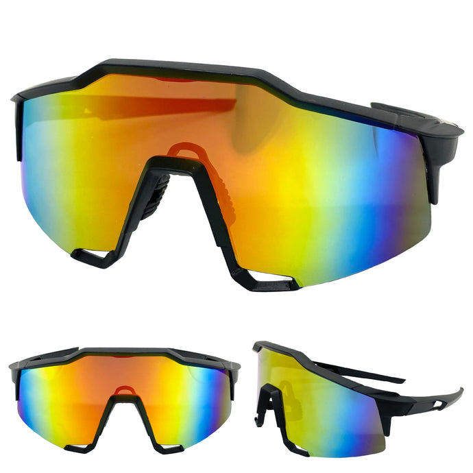 Oversized Retro Sporty Wrap Around Style SUNGLASSES X-Large Black Frame 7813