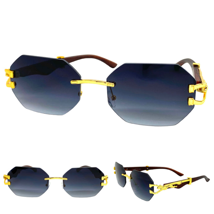 Men's Classy Elegant Luxury Designer Hip Hop Style SUNGLASSES Gold & Faux Wooden Frame 27670