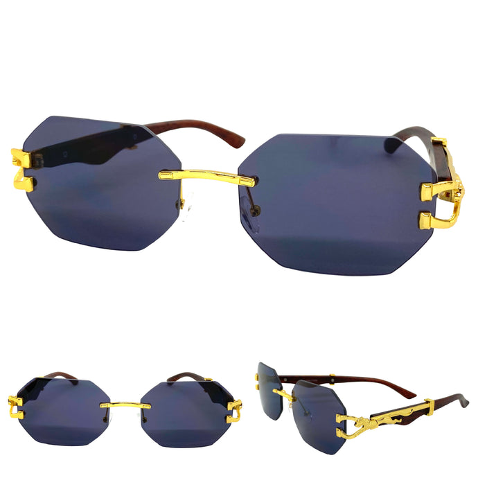 Men's Classy Elegant Luxury Designer Hip Hop Style SUNGLASSES Gold & Faux Wooden Frame 27670