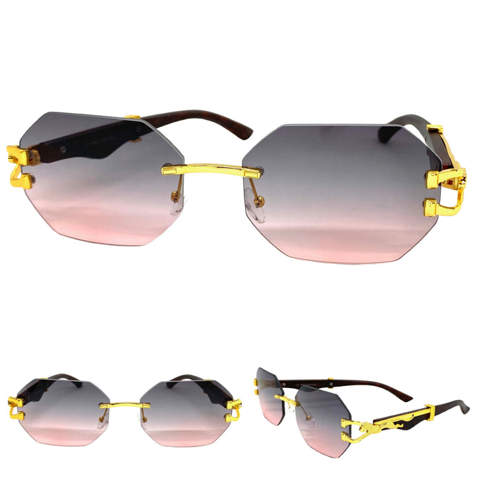 Men's Classy Elegant Luxury Designer Hip Hop Style SUNGLASSES Gold & Faux Wooden Frame 27670