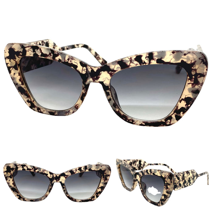 Classic Vintage Retro Cat Eye Style SUNGLASSES Large Marble Frame 3628