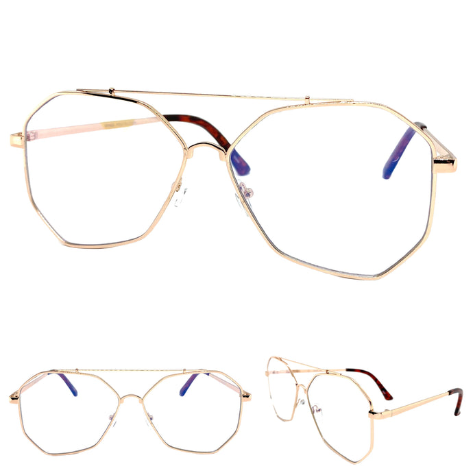 Oversized Vintage Retro Aviator Style Clear Lens EYEGLASSES Large Gold Frame 4619