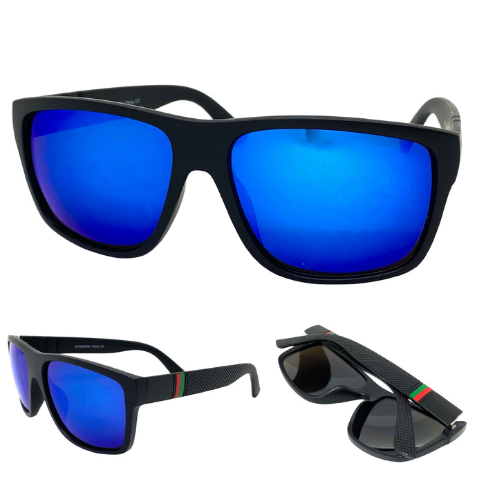 Classic Stylish Modern Wrap SUNGLASSES Black Frame - Blue Lens 58940