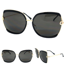 Classic Vintage Retro Style SUNGLASSES Square Black & Gold Frame 8860