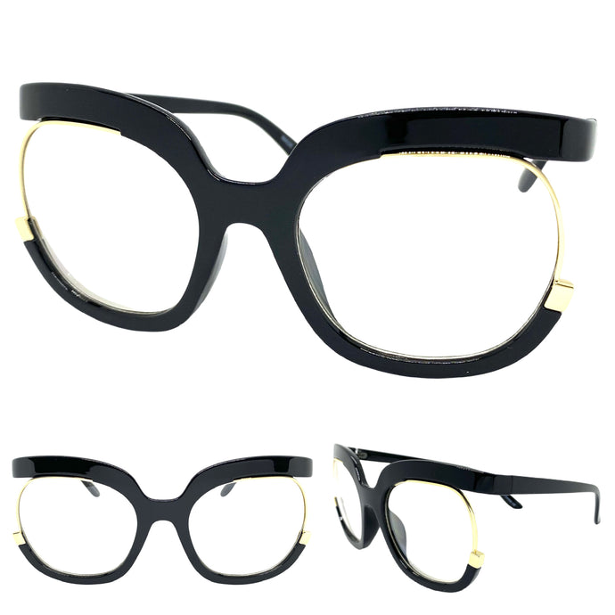 Oversized Vintage Retr Style Clear Lens with Slight Tint SUNGLASSES Black Frame E1917
