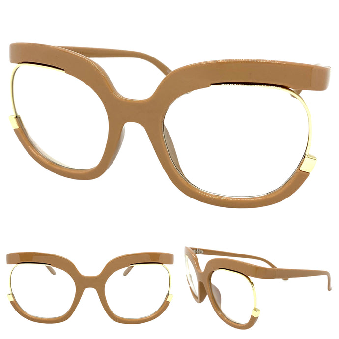 Oversized Vintage Retr Style Clear Lens with Slight Tint SUNGLASSES Khaki Frame E1917