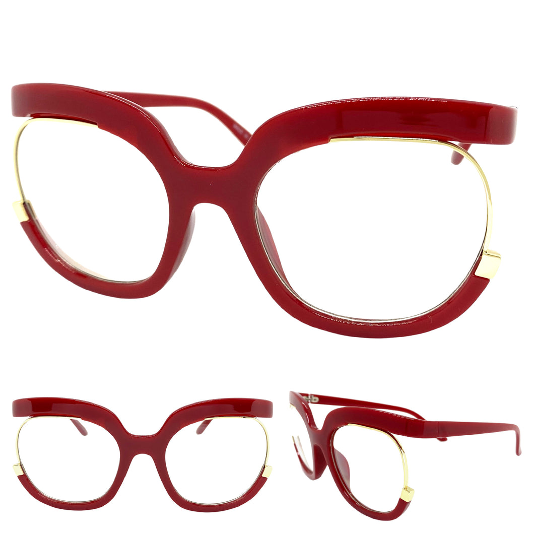 Oversized Vintage Retr Style Clear Lens with Slight Tint SUNGLASSES Red Frame E1917