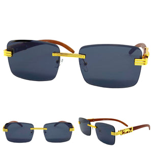 Men's Classy Elegant Sophisticated Style SUNGLASSES Gold & Wooden Frame E0957