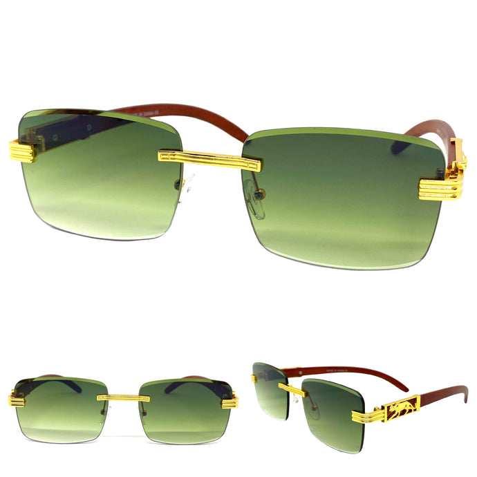 Men's Classy Elegant Sophisticated Style SUNGLASSES Gold & Wooden Frame E0957