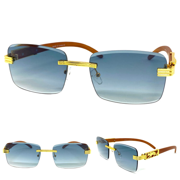 Men's Classy Elegant Sophisticated Style SUNGLASSES Gold & Wooden Frame E0957