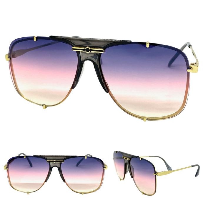 Oversized Classic Vintage Retro Hip Hop Aviator Style SUNGLASSES Gold Frame E0693