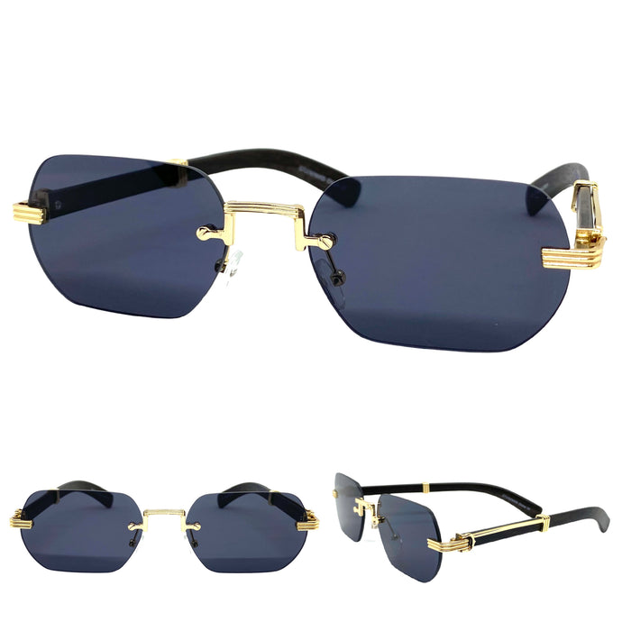 Classy Elegant Sophisticated Luxury Style SUNGLASSES Gold & Wooden Frame 27676