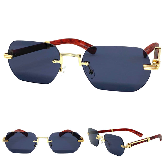 Classy Elegant Sophisticated Luxury Style SUNGLASSES Gold & Wooden Frame 27676