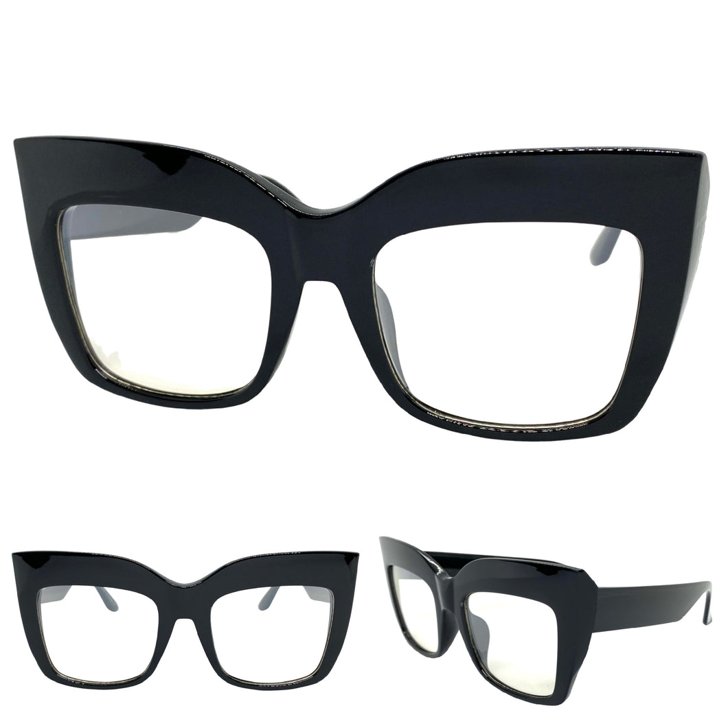 Oversized Classic Vintage Retro Style Clear Lens with Slight Tint SUNGLASSES Thick Black Frame E1922