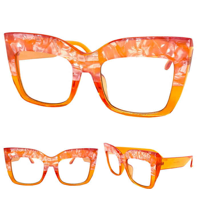 Oversized Classic Vintage Retro Style Clear Lens with Slight Tint SUNGLASSES Thick Orange Frame E1922