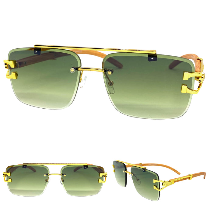 Men's Classy Elegant Luxury Retro Hip Hop Style SUNGLASSES Gold & Wood Frame E0932