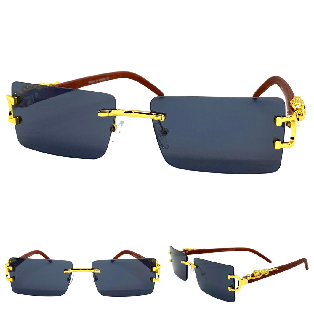 Classy Elegant Sophisticated Luxury Hip Hop Style SUNGLASSES Gold & Wooden Frame E0961