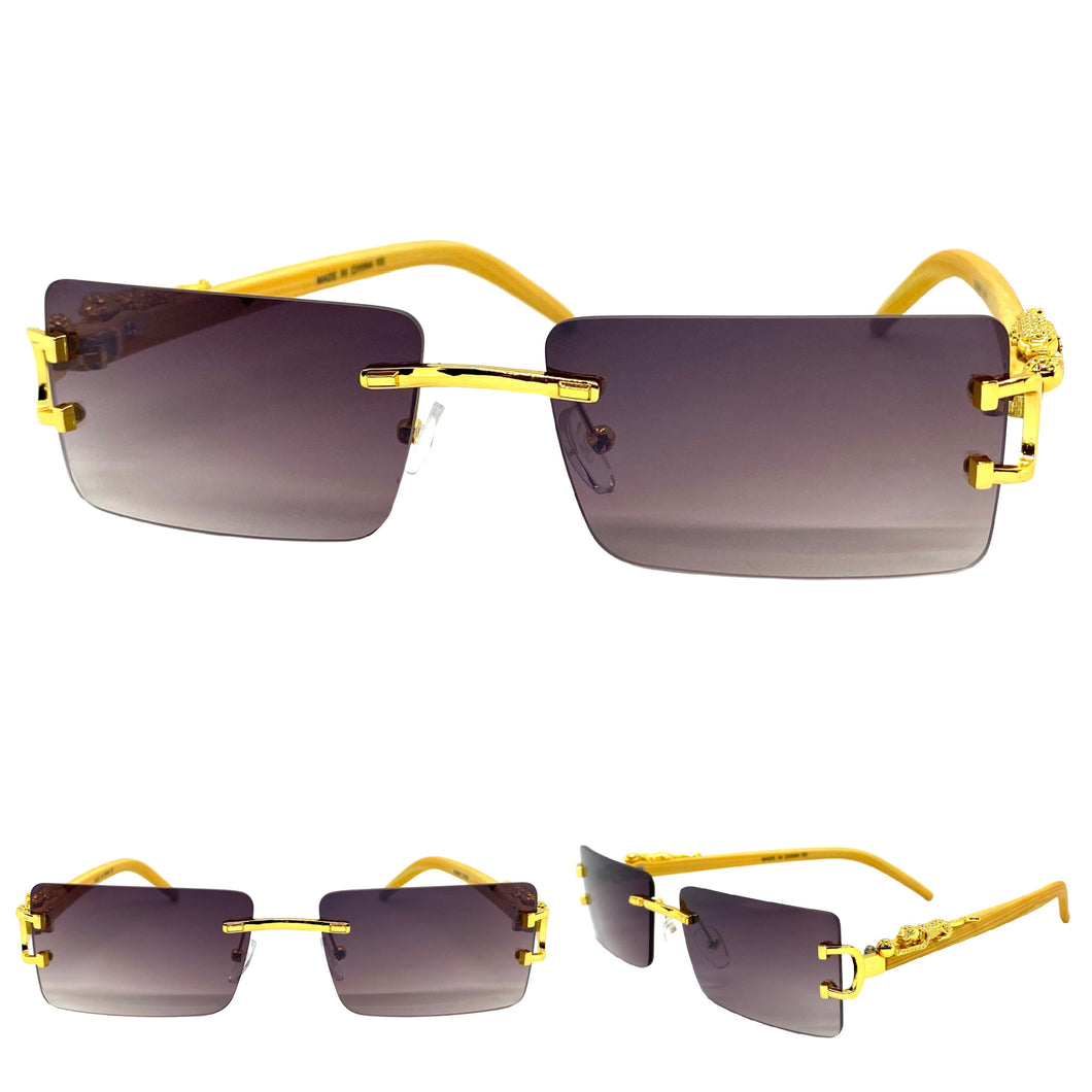 Classy Elegant Sophisticated Luxury Hip Hop Style SUNGLASSES Gold & Wooden Frame E0961