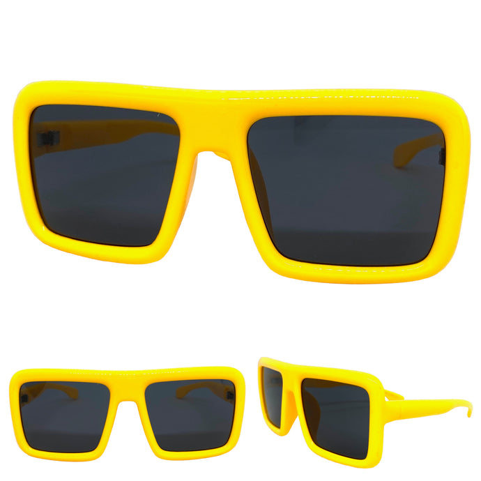 Oversized Classic Vintage Retro Style SUNGLASSES Large Yellow Frame E1998