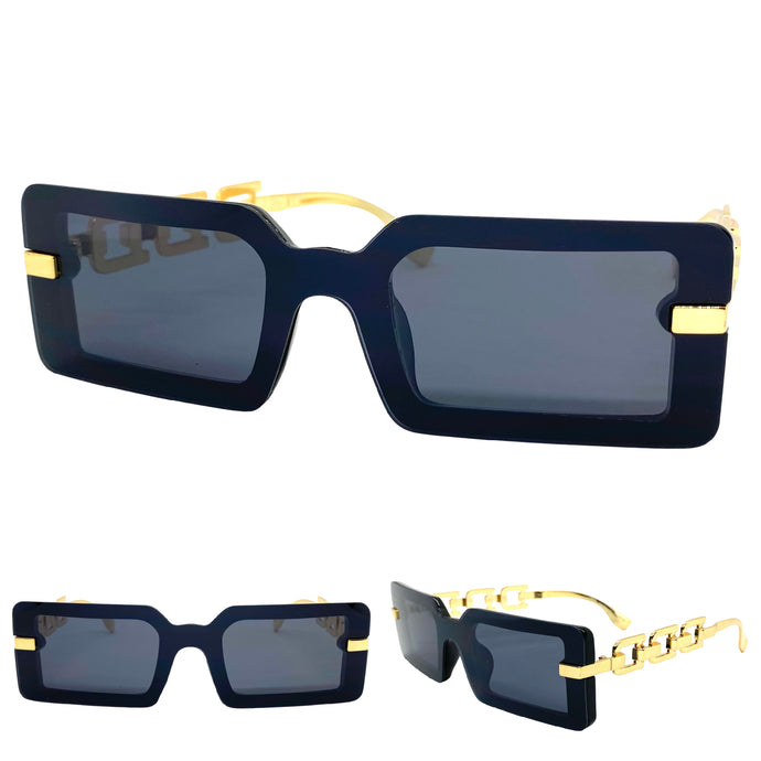 Classy Contemporary Modern Style SUNGLASSES Black & Gold Frame E1972