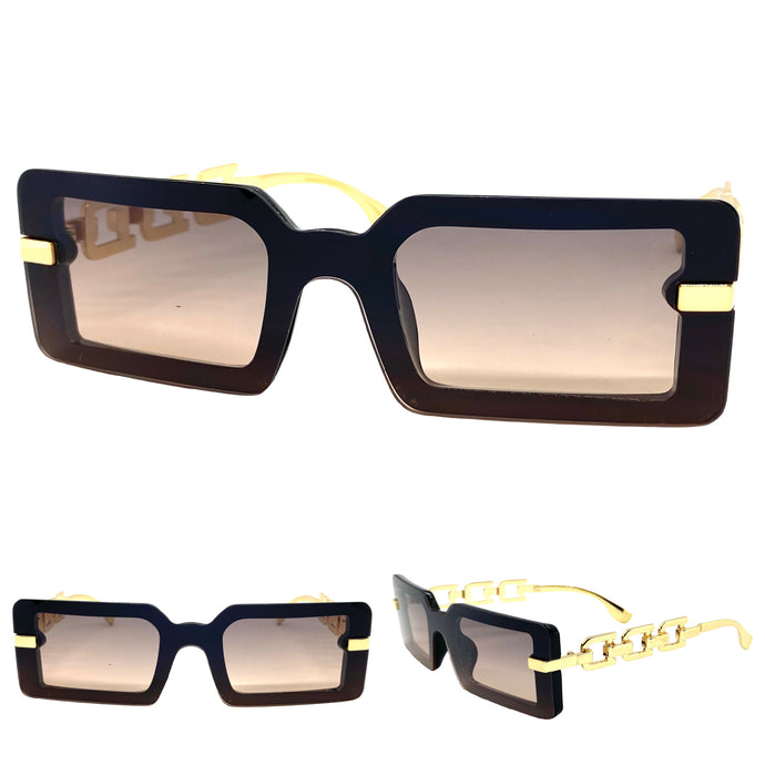 Classy Contemporary Modern Style SUNGLASSES Black & Gold Frame E1972