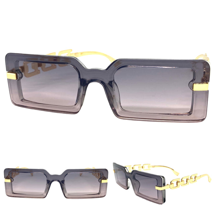 Classy Contemporary Modern Style SUNGLASSES Gray & Gold Frame E1972