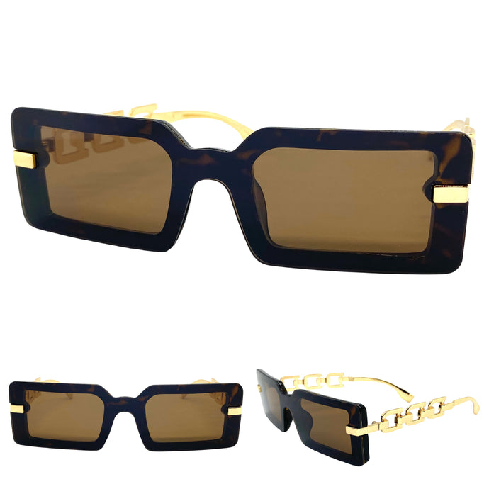 Classy Contemporary Modern Style SUNGLASSES Tortoise & Gold Frame E1972