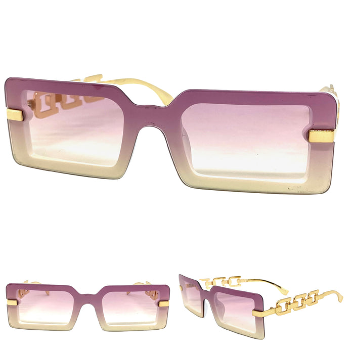 Classy Contemporary Modern Style SUNGLASSES White & Gold Frame E1972