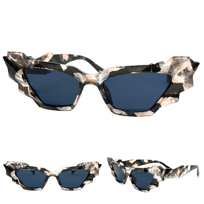 Classy Elegant Modern Retro Cat Eye Style SUNGLASSES Funky Marble Frame 1162