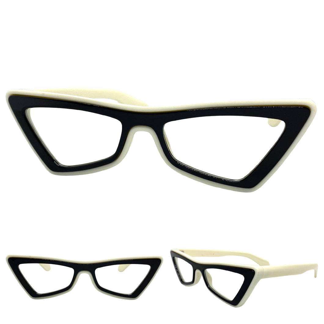 Classy Elegant Modern Retro Cat Eye Style Clear Lens with Slight Tint SUNGLASSES Black Frame E1997